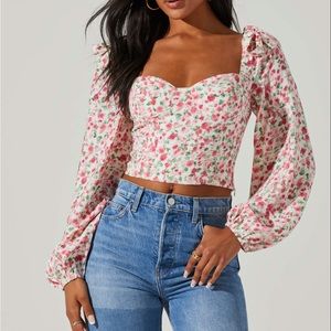 ASTR Floral Tie Shoulder Long Sleeve Top SIZE SMALL